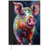 MuchoWow Notitieboek - Schrijfboek - Varken - Olieverf - Dieren - Kunst - Notitieboekje klein - A5 formaat - Schrijfblok