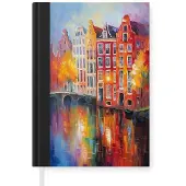 MuchoWow Notitieboek - Schrijfboek - Grachtenpanden - Kunst - Schilderij - Amsterdam - Notitieboekje klein - A5 formaat - Schrijfblok