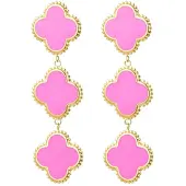 Yehwang - Lange oorbellen met 3 klavers - Roze - 7,7 cm