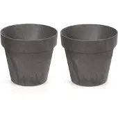 Prosperplast 2x Kunststof bloempotten betonlook 30 cm antraciet - Bloempotten/plantenpotten voor binnen en buiten