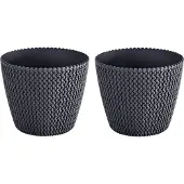 Prosperplast 6x Kunststof Splofy bloempotten 22 cm antraciet - Bloempotten/plantenpotten voor binnen en buiten