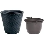 Prosperplast Kunststof Matuba rotan bloempot/plantenpot antraciet 40 cm inclusief binnenpot/binnenbak
