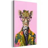 MuchoWow Wanddecoratie Metaal - Aluminium Schilderij Industrieel - Dieren - Giraffe - Bril - Bloemen - 100x150 cm - Dibond - Foto op aluminium - Industriële muurdecoratie - Voor de woonkamer/slaapkamer