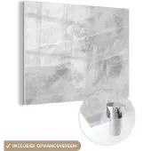 MuchoWow Glasschilderij 160x120 cm - Schilderij acrylglas - Marmer - Steen - Wit - Luxe - Marmerlook - Foto op glas - Schilderijen