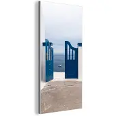 MuchoWow Wanddecoratie Metaal - Aluminium Schilderij Industrieel - Deur - Blauw - Wit - Architectuur - 20x40 cm - Dibond - Foto op aluminium - Industriële muurdecoratie - Voor de woonkamer/slaapkamer