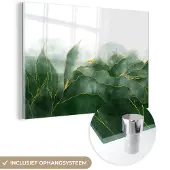 MuchoWow Glasschilderij 180x120 cm - Schilderij acrylglas - Marmer - Groen - Luxe - Goud - Marmerlook - Foto op glas - Schilderijen