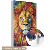MuchoWow Glasschilderij 80x120 cm - Schilderij acrylglas - Leeuw - Olieverf - Kunst - Dieren - Foto op glas - Muurdecoratie woonkamer - Wanddecoratie slaapkamer - Schilderijen