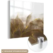 MuchoWow Glasschilderij 20x20 cm - Schilderij acrylglas - Marmer - Goud - Bruin - Textuur - Marmerlook - Foto op glas - Schilderijen