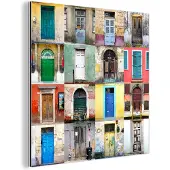 MuchoWow Wanddecoratie Metaal - Aluminium Schilderij Industrieel - Deuren - Regenboog - Architectuur - Collage - 50x50 cm - Dibond - Foto op aluminium - Industriële muurdecoratie - Voor de woonkamer/slaapkamer