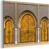 MuchoWow Wanddecoratie Metaal - Aluminium Schilderij Industrieel - Deuren - Architectuur - Goud - Patronen - 40x30 cm - Dibond - Foto op aluminium - Industriële muurdecoratie - Voor de woonkamer/slaapkamer