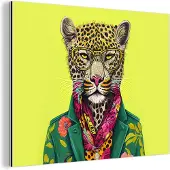 MuchoWow Wanddecoratie Metaal - Aluminium Schilderij Industrieel - Panter - Dier - Bril - Kleuren - 80x60 cm - Dibond - Foto op aluminium - Industriële muurdecoratie - Voor de woonkamer/slaapkamer