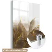 MuchoWow Glasschilderij 90x120 cm - Schilderij acrylglas - Marmer - Goud - Bruin - Textuur - Marmerlook - Foto op glas - Schilderijen