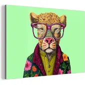 MuchoWow Wanddecoratie Metaal - Aluminium Schilderij Industrieel - Dieren - Bril - Hond - Design - 60x40 cm - Dibond - Foto op aluminium - Industriële muurdecoratie - Voor de woonkamer/slaapkamer