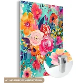 MuchoWow Glasschilderij 120x160 cm - Schilderij acrylglas - Bloemen - Olieverf - Kleurrijk - Natuur - Foto op glas - Muurdecoratie woonkamer - Wanddecoratie slaapkamer - Schilderijen
