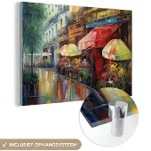 MuchoWow Glasschilderij 180x120 cm - Schilderij acrylglas - Straat - Olieverf - Kleurrijk - Stad - Foto op glas - Muurdecoratie woonkamer - Wanddecoratie slaapkamer - Schilderijen