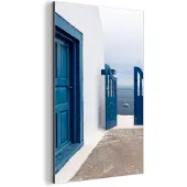 MuchoWow Wanddecoratie Metaal - Aluminium Schilderij Industrieel - Deur - Blauw - Wit - Architectuur - 60x90 cm - Dibond - Foto op aluminium - Industriële muurdecoratie - Voor de woonkamer/slaapkamer
