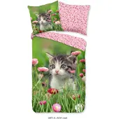 Good Morning dekbedovertrek kitten bloemen - Katoen - 1-persoons (140x220 + 60x70 cm)