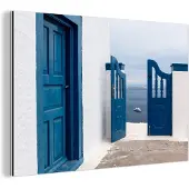 MuchoWow Wanddecoratie Metaal - Aluminium Schilderij Industrieel - Deur - Blauw - Wit - Architectuur - 180x120 cm - Dibond - Foto op aluminium - Industriële muurdecoratie - Voor de woonkamer/slaapkamer