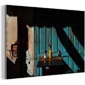 MuchoWow Wanddecoratie Metaal - Aluminium Schilderij Industrieel - Deur - Blauw - Architectuur - Vaas - 180x120 cm - Dibond - Foto op aluminium - Industriële muurdecoratie - Voor de woonkamer/slaapkamer