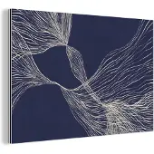 MuchoWow Wanddecoratie Metaal - Aluminium Schilderij Industrieel - Line art - Abstract - Blauw - Lijnen - 90x60 cm - Dibond - Foto op aluminium - Industriële muurdecoratie - Voor de woonkamer/slaapkamer