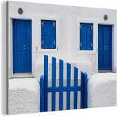 MuchoWow Wanddecoratie Metaal - Aluminium Schilderij Industrieel - Huis - Architectuur - Blauw - Wit - 80x60 cm - Dibond - Foto op aluminium - Industriële muurdecoratie - Voor de woonkamer/slaapkamer