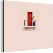 MuchoWow Wanddecoratie Metaal - Aluminium Schilderij Industrieel - Deur - Rood - Pastel - Architectuur - 160x120 cm - Dibond - Foto op aluminium - Industriële muurdecoratie - Voor de woonkamer/slaapkamer
