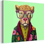 MuchoWow Wanddecoratie Metaal - Aluminium Schilderij Industrieel - Dieren - Bril - Hond - Design - 120x90 cm - Dibond - Foto op aluminium - Industriële muurdecoratie - Voor de woonkamer/slaapkamer