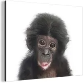 MuchoWow Wanddecoratie Metaal - Aluminium Schilderij Industrieel - Aap - Dieren - Natuur - Chimpansee - 160x120 cm - Dibond - Foto op aluminium - Industriële muurdecoratie - Voor de woonkamer/slaapkamer