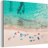 MuchoWow Wanddecoratie Metaal - Aluminium Schilderij Industrieel - Zee - Strand - Zomer - Parasols - Blauw - 160x120 cm - Dibond - Foto op aluminium - Industriële muurdecoratie - Voor de woonkamer/slaapkamer