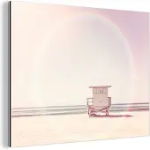MuchoWow Wanddecoratie Metaal - Aluminium Schilderij Industrieel - Strand - Hut - Zon - Zee - Zomer - 160x120 cm - Dibond - Foto op aluminium - Industriële muurdecoratie - Voor de woonkamer/slaapkamer