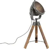 QAZQA Industriële tafellamp tripod staal met hout kantelbaar - Emado