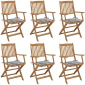vidaXL Tuinstoelen 6 st inklapbaar met kussens massief acaciahout