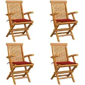 vidaXL Tuinstoelen 4 st met rode kussens massief teakhout