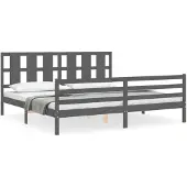 vidaXL Bedframe met hoofdbord massief hout grijs 200x200 cm