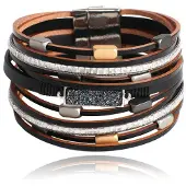 Deja Jewels Multilayer Armband echt Leer - Zwart
