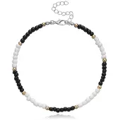 LGT JWLS Bohemian stijl Kralen Enkelbandje - Zwart Wit