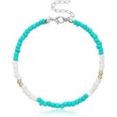 LGT JWLS Bohemian stijl Kralen Enkelbandje - Blauw Wit