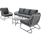 AVH-Collectie Portofino stoel bank loungeset 4 delig antraciet rope