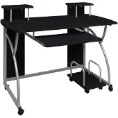 vidaXL Computerbureau 110x52x88,5 cm bewerkt hout zwart