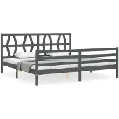vidaXL Bedframe met hoofdbord massief hout grijs 200x200 cm