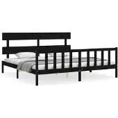 vidaXL Bedframe met hoofdbord massief hout zwart 200x200 cm