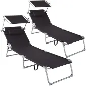 TecTake - Zonnestoel Chloe - set van 2 ligbedden - zwart - 403416