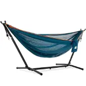 VIVERE Mesh Hangmat met Standaard - Blauw/Oranje Blauw, Oranje