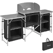 TecTake - Campingkeuken 172x52x104cm - Opvouwbaar - Afsluitbare compartimenten - Stevige werkbladen - Incl. windscherm- zwart