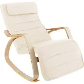 TecTake Schommelstoel - Kussen & Verstelbare Voetsteun – Tot 150 kg – 67 x 115 x 86 cm – Beige