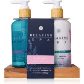 Accentra Handpflegeset RELAXING SPA auf Holztray, inkl. 290ml Handseife und 290ml Handlotion in Pumpspender