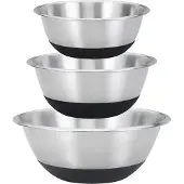King Black Steel kom-set, met siliconen bodem, roestvrij staal, zilverkleurig/zwart, 3 stuks