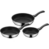 WMF 3-delige gecoate koekenpan met handvat - Pannenset non-stick - diameters 20/24/28 cm - Zilver Zwart