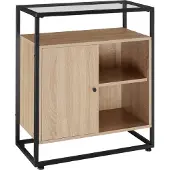TecTake Ladekast met Glazen Oppervlak - 70x 38x 80,5 cm - Industrieel Design - Houten Dressoir met Zwart Metalen Frame