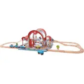 Hape Het grote stadsstation van | Treinstation-set voor fantasierijk spel, gemaakt van hout en met een projector en recorder | Voor kinderen